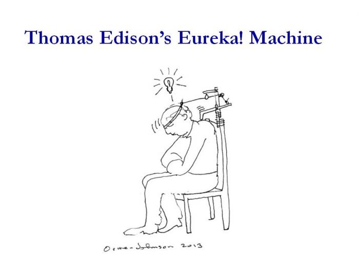 <b>Thomas Edison knew that his creative ideas came in the junction point. He had chairs placed around his laboratory where he could sit and nap, and he devised ways to keep him in the junction point. For example, he would nap in his chair with a handful of marbles. The moment the marbles’ clatter woke him up, he would write down whatever was in his mind. Or he would sit in a chair constructed to tap him on the shoulder when he dozed off, titrating in the junction point.</b>